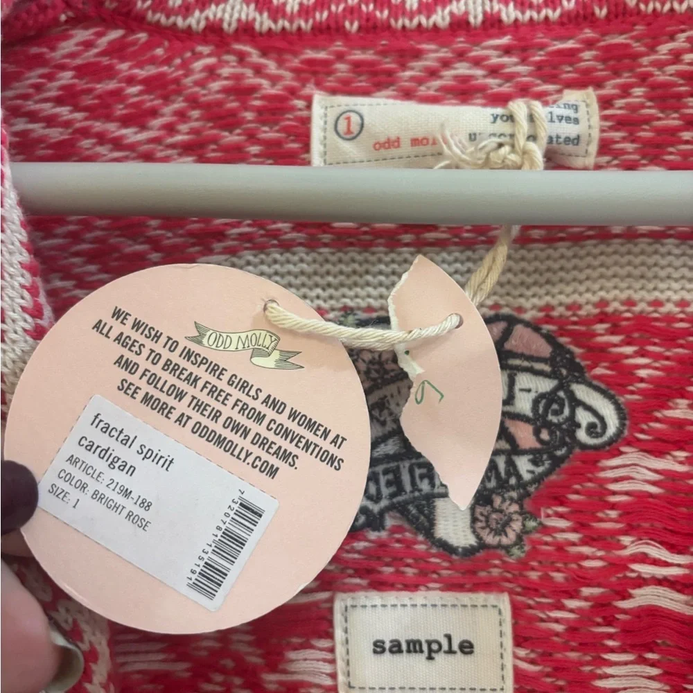 Odd Molly Pink and Cream Patterned Knit Cardigan